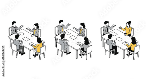 Business meeting with team members sitting around a table, concept of teamwork, collaboration, and discussion