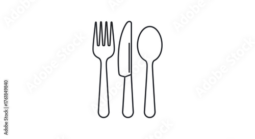 Simple Line Art Illustration of Fork Knife and Spoon.