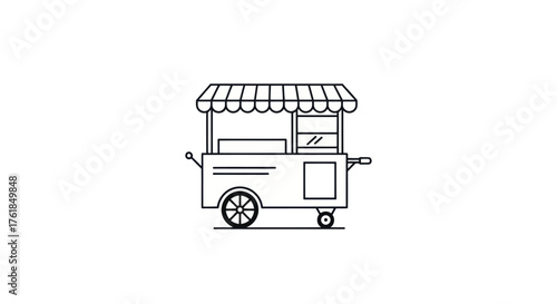Simple Line Art Illustration of a Food Cart with Awning.