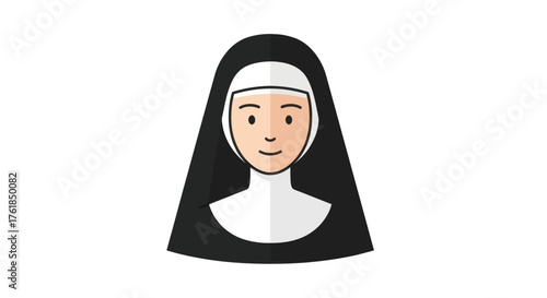 Cartoon Illustration of a Nun with Black Veil and White Wimple.