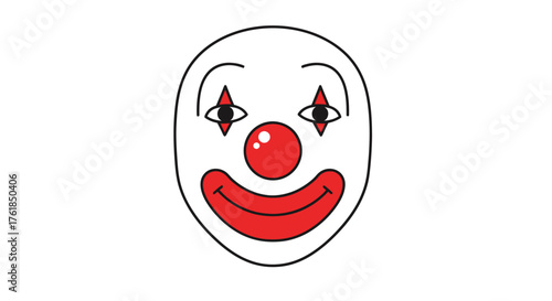 Simple Clown Face Illustration with Red Nose and Smiling Mouth.