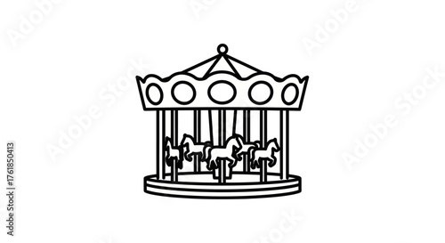 Classic Carousel Amusement Ride Line Art Icon.