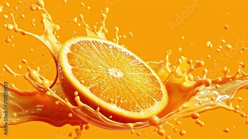 Fresh Orange Slices Create a Vibrant Splash Against an Orange Background Generative AI