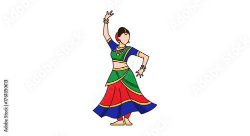 Indian Classical Dancer in Traditional Dress Performing a Mudra.