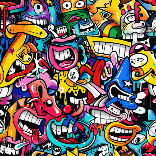 カラフルなグラフィティアートのキャラクターたち