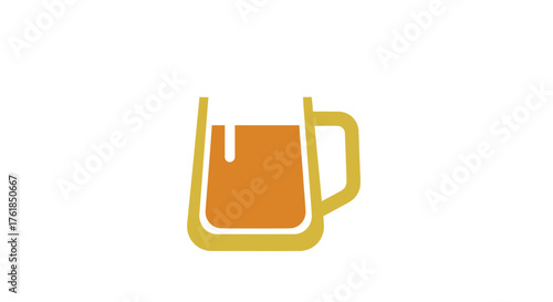 A stylized illustration of a golden amber beer in a clear glass mug.