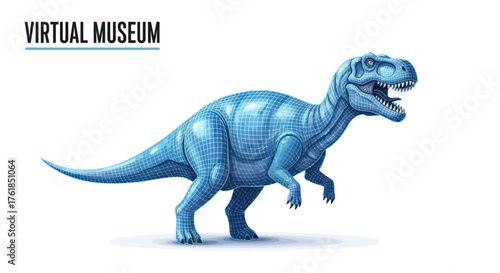 Majestic Blue Tyrannosaurus Rex Dinosaur Illustration with Open Mouth.
