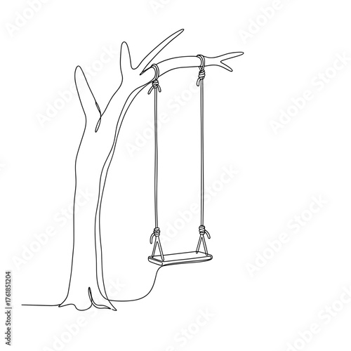 Bare tree with a swing hanging in minimalist style representing Autumn weather  