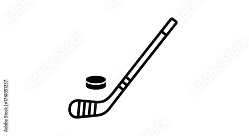 Simple Line Art Illustration of a Hockey Stick and Puck.