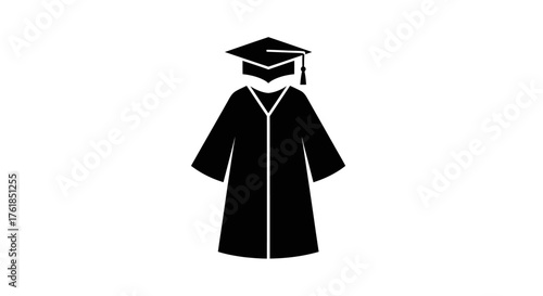 Graduation Gown and Cap Icon: Academic Achievement Symbol.