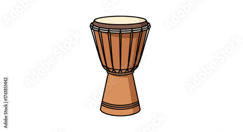 Illustration of a Traditional Wooden Djembe Drum with Rope Tuning System.