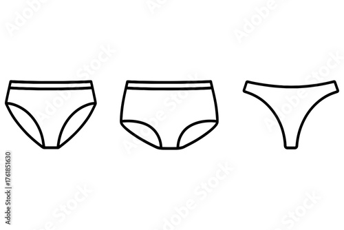 Women's underwear outline icons, bikini brief, high waist brief, thong, line