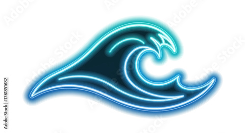 Glowing Neon Blue Wave Symbol Illustration.