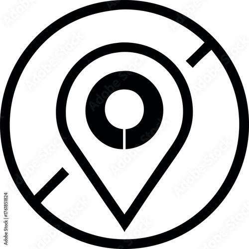 Modern location pin icon with circle target and radial lines graphic design element