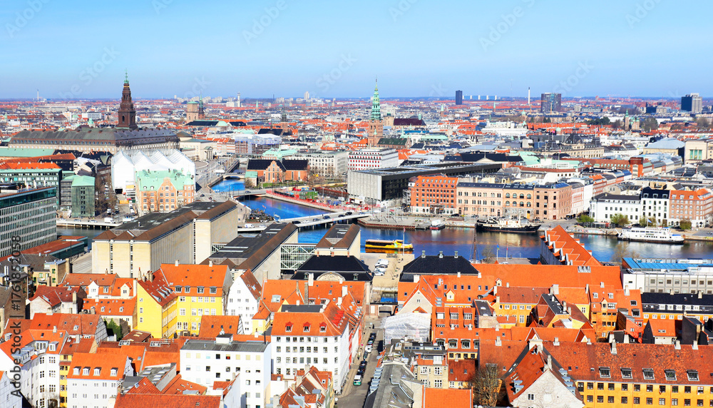 Obraz premium Aerial View of Prinsessegade Street in Copenhagen, Denmark, from the top of The Church of our Saviour in Christianshavn