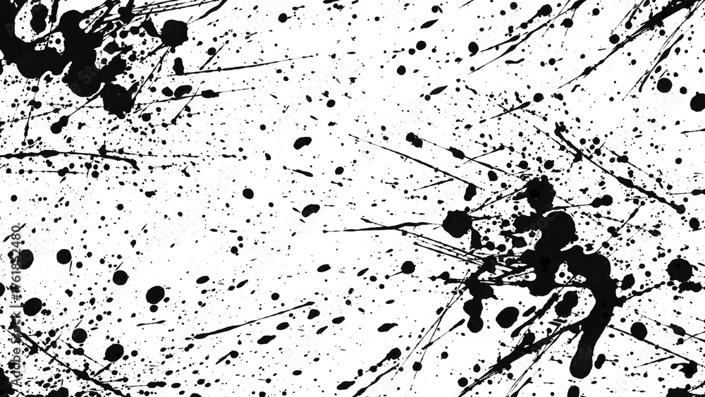 Obraz premium Black ink splatter and line pattern isolated on white isolated on transparent background