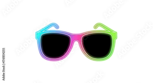 Stylish neon rainbow gradient sunglasses with a classic frame and dark lenses.