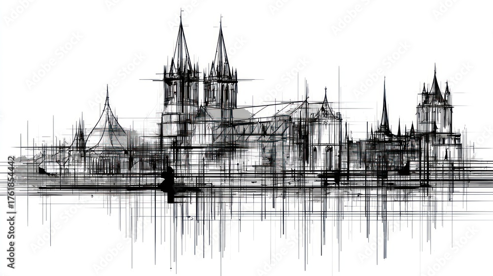 Fototapeta premium Architectural drawing cityscape sketch