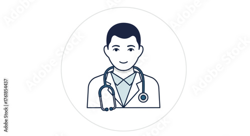 Doctor Icon: Male Physician with Stethoscope in White Circle.