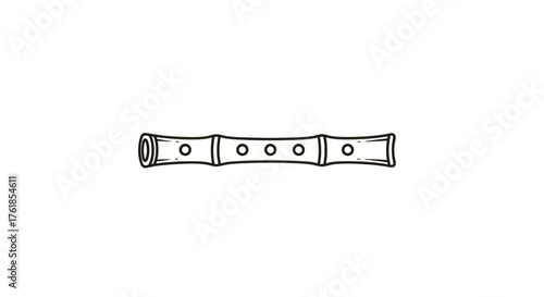 Hand-drawn illustration of a simple bamboo flute with finger holes.