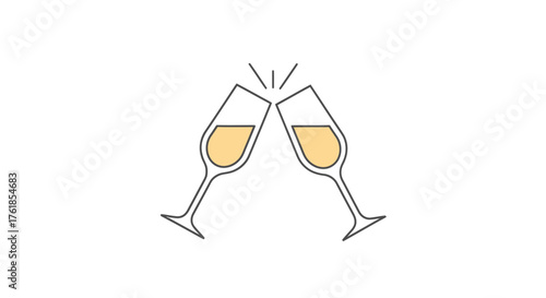 Simple line art icon of two champagne flutes clinking together in a celebratory toast.