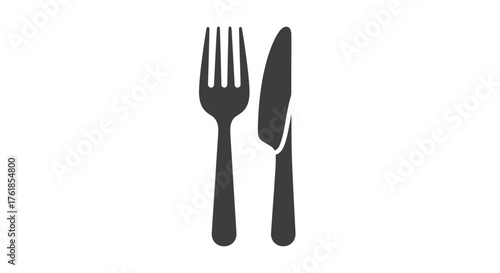 Simple Black Fork and Knife Cutlery Icon.