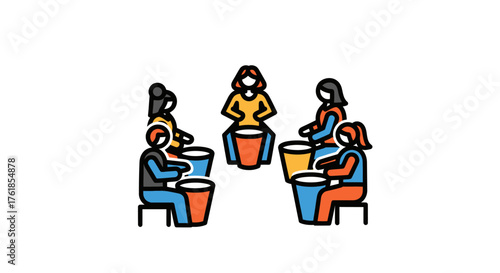 Group of People Playing Drums in a Circle Drumming Session Musical Activity.