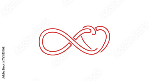 Elegant Red Gradient Infinity Symbol Intertwined with a Heart Shape.