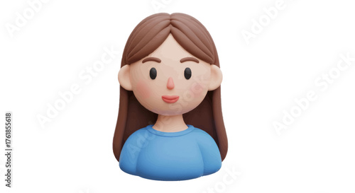 3D Render of a Cartoon Woman with Brown Hair and Blue Shirt.