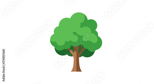 A stylized green deciduous tree with a brown trunk and lush canopy.