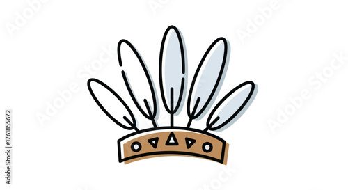 Native American Headdress with Feathers and Geometric Design.