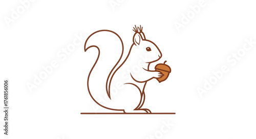 Stylized White Squirrel Holding an Acorn Illustration.