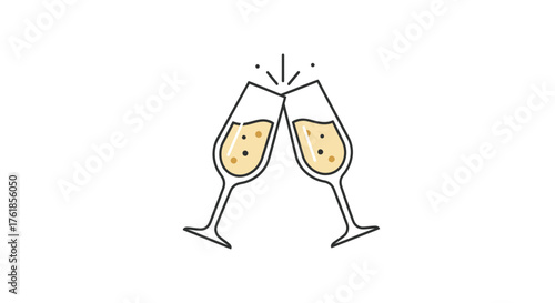 Two champagne glasses clinking together with bubbles.
