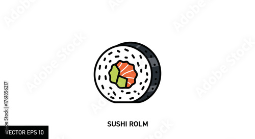 Colorful Sushi Roll with Rice Seaweed Salmon and Avocado.