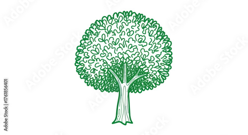 Hand-drawn Green Tree Illustration with Sturdy Brown Trunk.