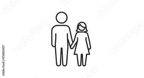 Simple Line Icon of a Man and a Girl Holding Hands.