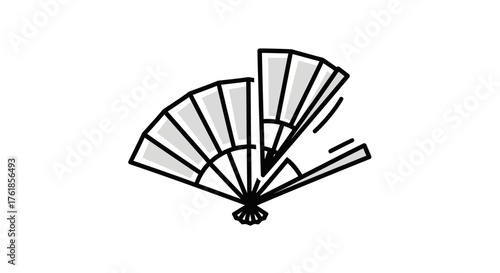 Open Hand Fan with Gray Accents and Black Outline.