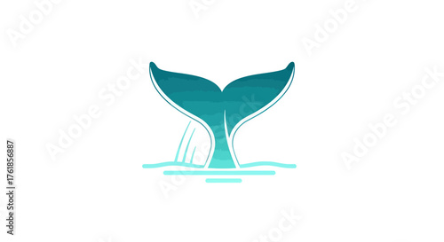 Stylized Teal Whale Tail Emerging from Water.