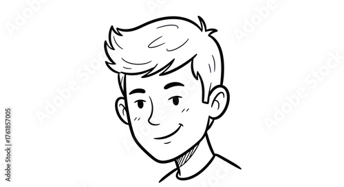 Cartoon Illustration of a Young Man with Wavy Hair and a Slight Smile.