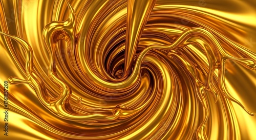 An abstract and luxurious background of molten gold flowing into a mesmerizing swirl, creating a dynamic vortex of liquid metal
