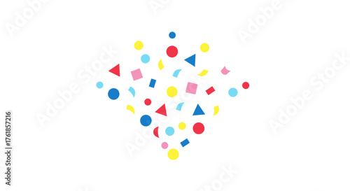 Colorful Geometric Shapes Scattered in a Dynamic Pattern.