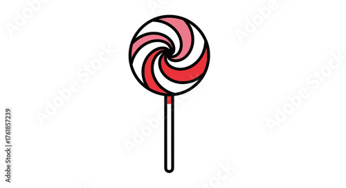 Vibrant Swirled Red Pink and White Cartoon Lollipop Candy.