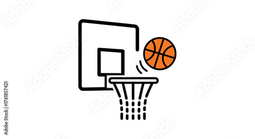 Basketball and hoop icon illustration with motion lines vector design.
