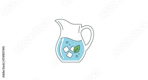 Refreshing pitcher of cool water with ice cubes and mint leaves.