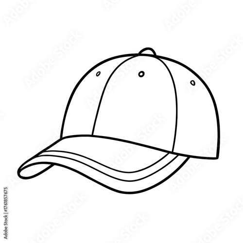 Baseball cap outline icon with curved brim and eyelets, black line on white
