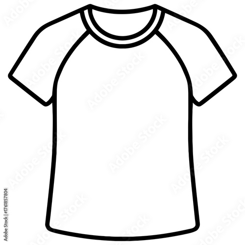 Raglan sleeve T-shirt outline icon, short sleeve crew neck, black line on white