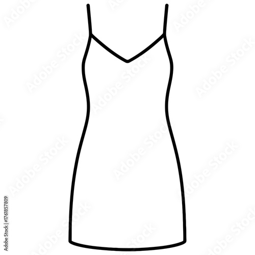 Slip dress outline icon with spaghetti straps and V-neck, black line on white