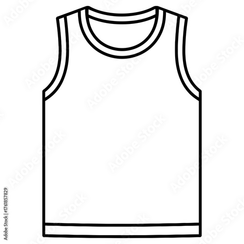 Sleeveless tank top outline icon with crew neck, black line art on white