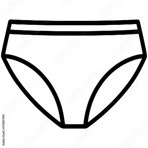 Bikini briefs underwear outline icon with waistband, black line art on white