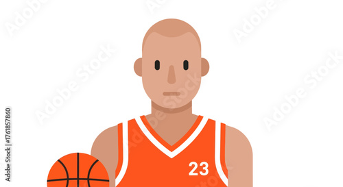 Cartoon Basketball Player with Orange Jersey and Ball.